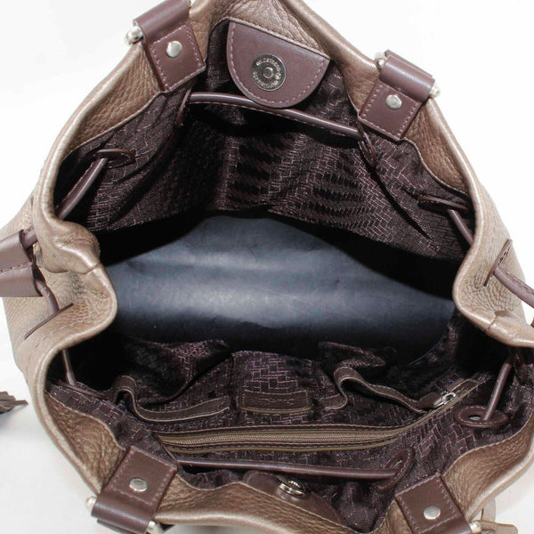 Cole Haan Sz 12 x 16 Bronze Brown Pebbled Leather Tassel Drawstring Purse