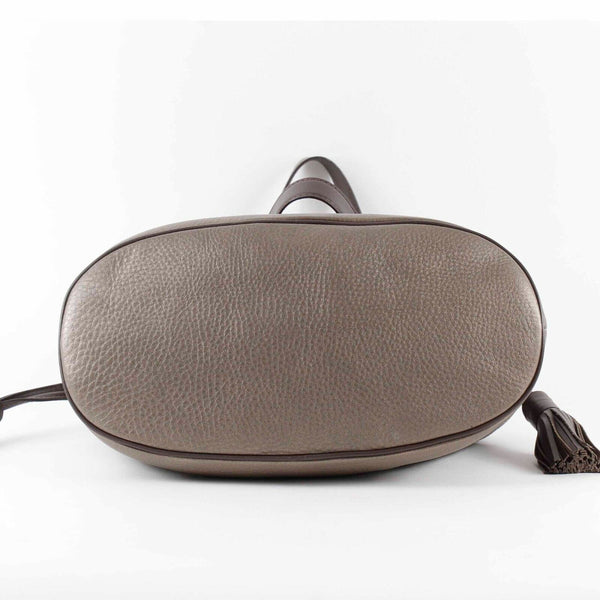 Cole Haan Sz 12 x 16 Bronze Brown Pebbled Leather Tassel Drawstring Purse