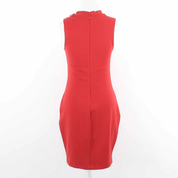 Guess Sz M Red Lined Cutout Chest Bodycon Laceup Shoulder Rayon Blend Dress