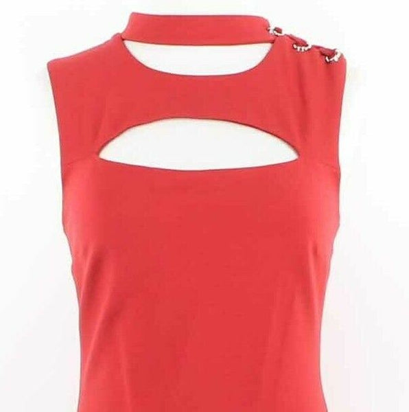 Guess Sz M Red Lined Cutout Chest Bodycon Laceup Shoulder Rayon Blend Dress
