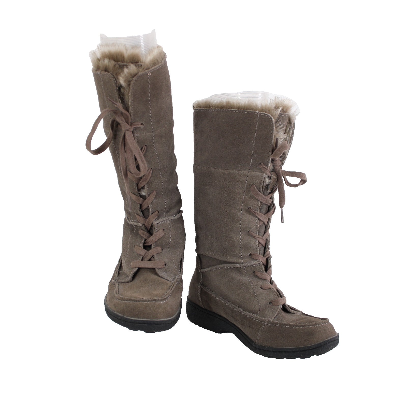 Sam Edelman Sz 9 Brown Calf High Lace Up Faux Fur Suede Upper 1" Boots