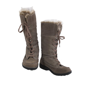 Sam Edelman Sz 9 Brown Calf High Lace Up Faux Fur Suede Upper 1" Boots