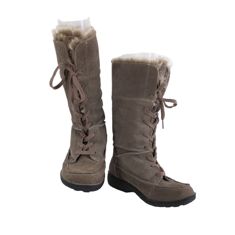 Sam Edelman Sz 9 Brown Calf High Lace Up Faux Fur Suede Upper 1" Boots