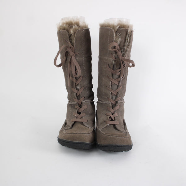 Sam Edelman Sz 9 Brown Calf High Lace Up Faux Fur Suede Upper 1" Boots