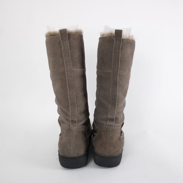 Sam Edelman Sz 9 Brown Calf High Lace Up Faux Fur Suede Upper 1" Boots