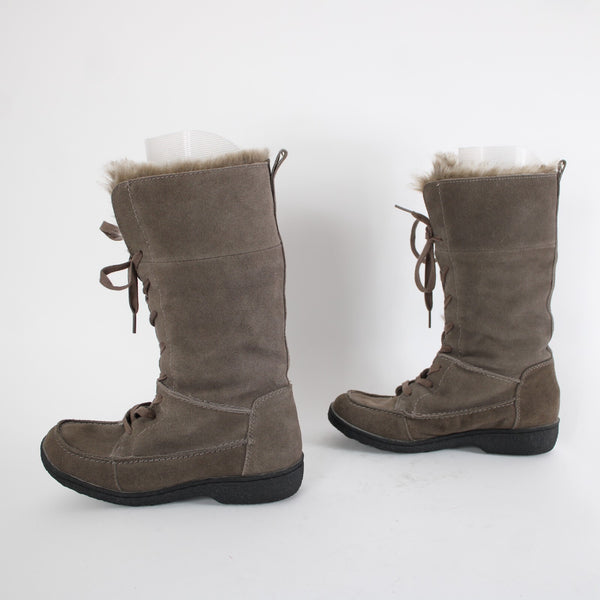 Sam Edelman Sz 9 Brown Calf High Lace Up Faux Fur Suede Upper 1" Boots