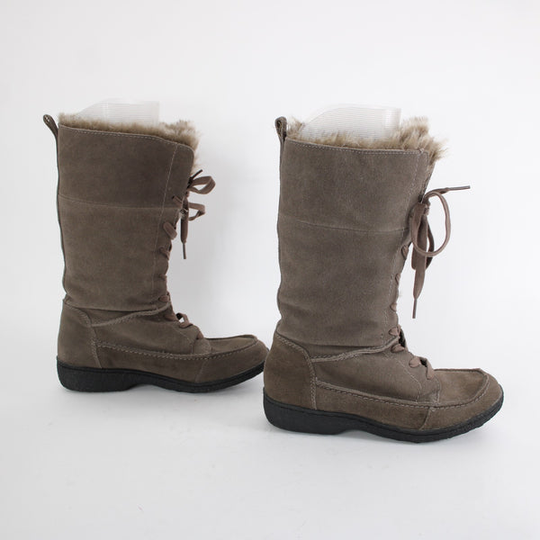 Sam Edelman Sz 9 Brown Calf High Lace Up Faux Fur Suede Upper 1" Boots