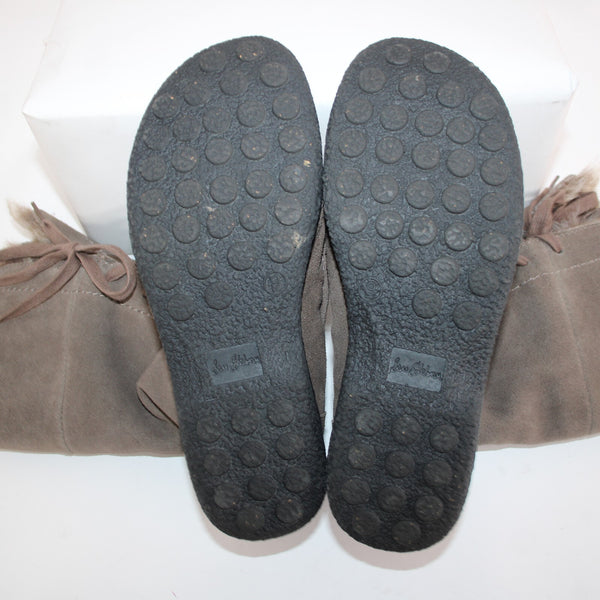 Sam Edelman Sz 9 Brown Calf High Lace Up Faux Fur Suede Upper 1" Boots