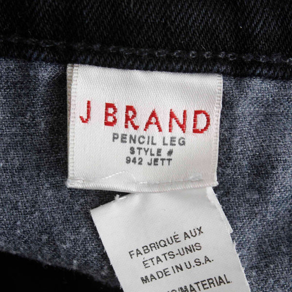 J Brand Sz 25 Tall x 30 Jett Black Denim Pencil Leg 5 Pocket Cotton Blend Jean