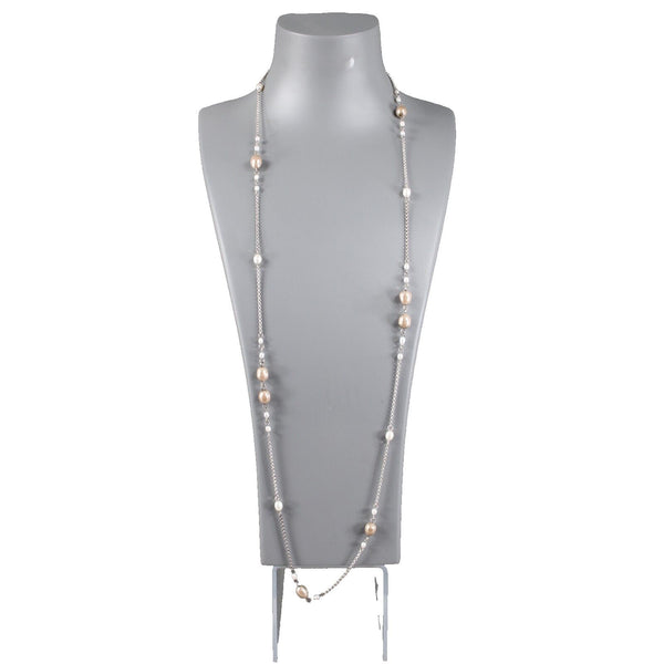 Sterling Silver 925 White Freshwater Pearls Tan Faux Pearls 39" Necklace