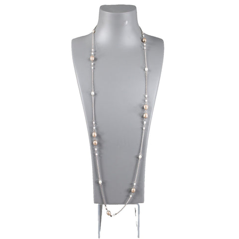 Sterling Silver 925 White Freshwater Pearls Tan Faux Pearls 39" Necklace