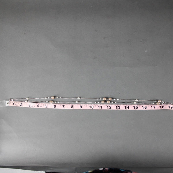 Sterling Silver 925 White Freshwater Pearls Tan Faux Pearls 39" Necklace