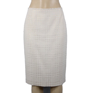 Calvin Klein Sz 12 Cream Tan Gold Metallic Cotton Polyester Lined Pencil Skirt