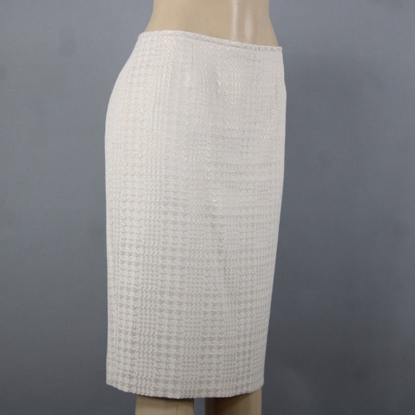 Calvin Klein Sz 12 Cream Tan Gold Metallic Cotton Polyester Lined Pencil Skirt