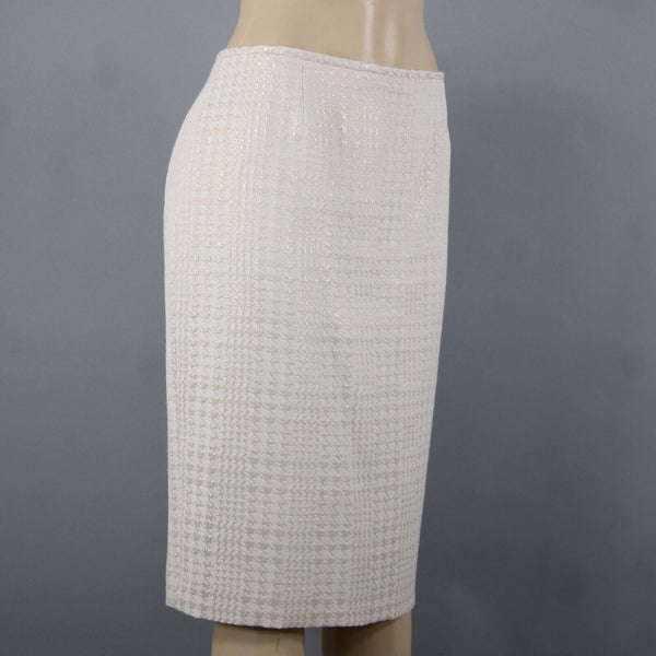 Calvin Klein Sz 12 Cream Tan Gold Metallic Cotton Polyester Lined Pencil Skirt
