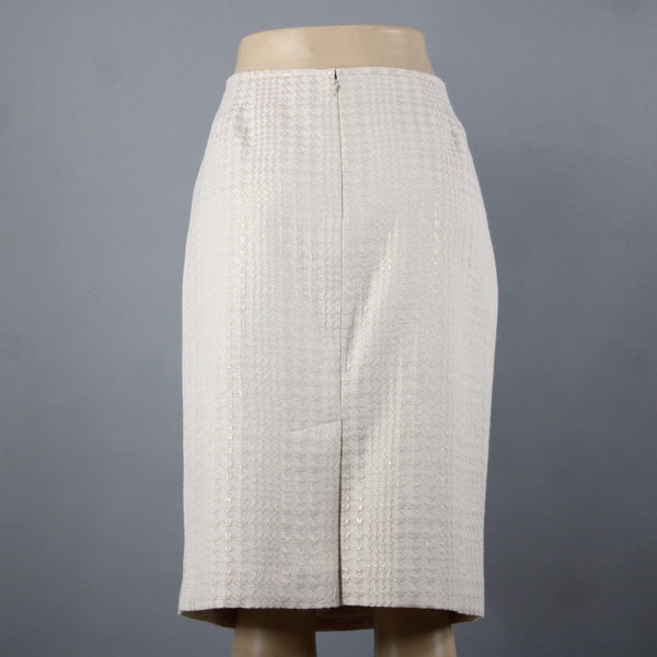 Calvin Klein Sz 12 Cream Tan Gold Metallic Cotton Polyester Lined Pencil Skirt