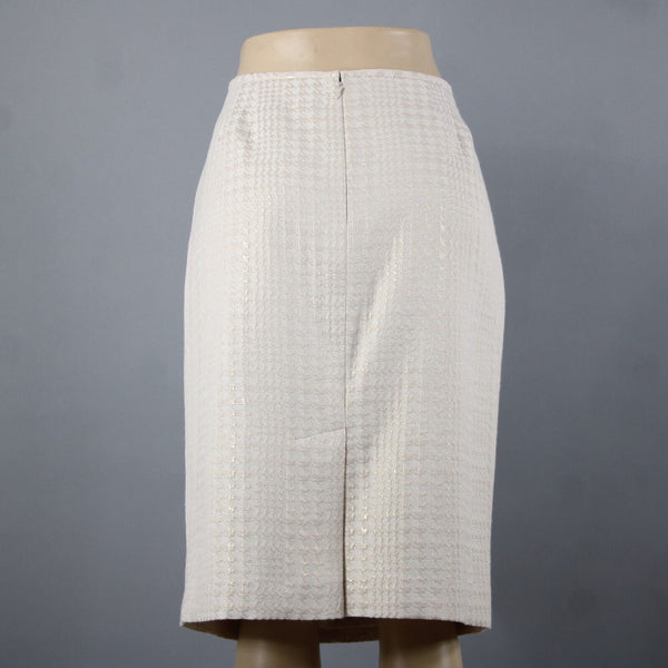 Calvin Klein Sz 12 Cream Tan Gold Metallic Cotton Polyester Lined Pencil Skirt