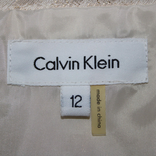 Calvin Klein Sz 12 Cream Tan Gold Metallic Cotton Polyester Lined Pencil Skirt