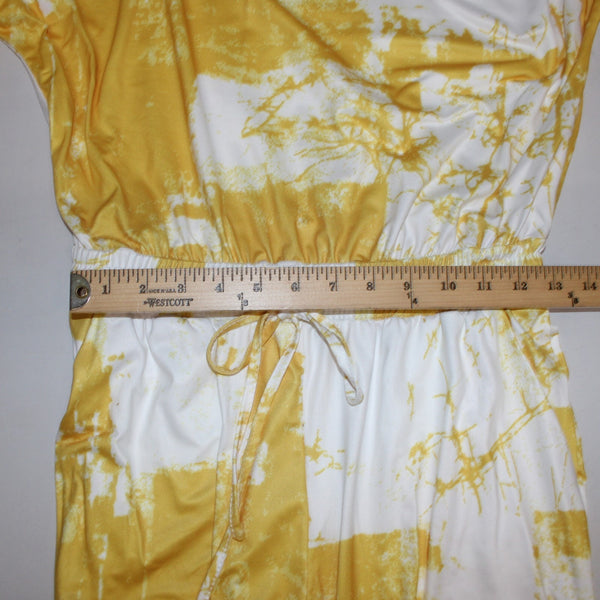 Dress Day Jumpsuit NEW $43 Sz M Yellow White Short Sleeve Poly Jumpsuit