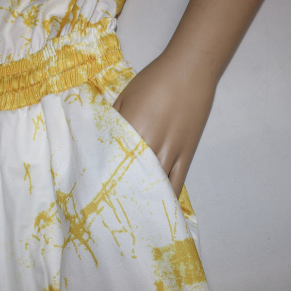 Dress Day Jumpsuit NEW $43 Sz M Yellow White Short Sleeve Poly Jumpsuit