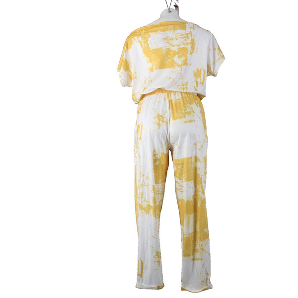 Dress Day Jumpsuit NEW $43 Sz M Yellow White Short Sleeve Poly Jumpsuit