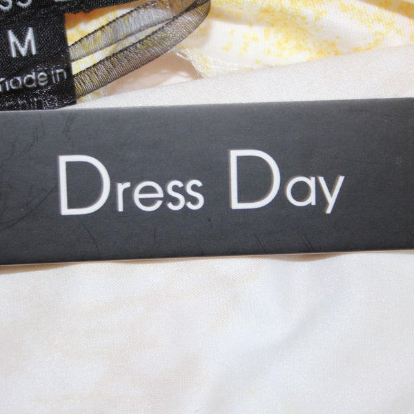 Dress Day Jumpsuit NEW $43 Sz M Yellow White Short Sleeve Poly Jumpsuit