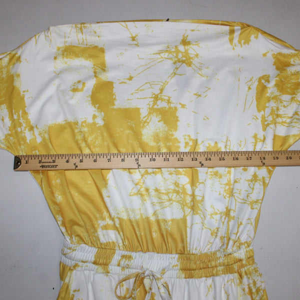 Dress Day Jumpsuit NEW $43 Sz M Yellow White Short Sleeve Poly Jumpsuit