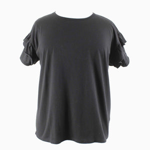 White House Black Market NEW $58 Sz XL Black Ruffle Sleeve Polyester Cotton Top
