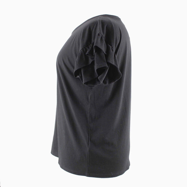 White House Black Market NEW $58 Sz XL Black Ruffle Sleeve Polyester Cotton Top