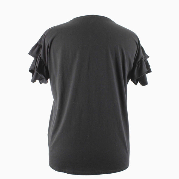 White House Black Market NEW $58 Sz XL Black Ruffle Sleeve Polyester Cotton Top