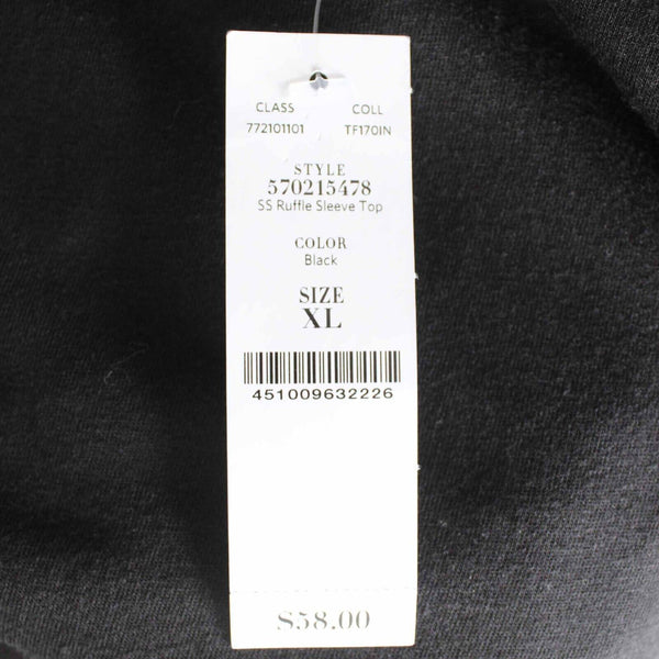 White House Black Market NEW $58 Sz XL Black Ruffle Sleeve Polyester Cotton Top