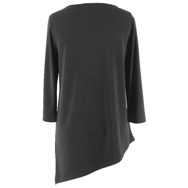 Chicos Sz 0 Black White Asymmetrical Hem Jersey Polyester Blend Top
