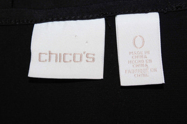 Chicos Sz 0 Black White Asymmetrical Hem Jersey Polyester Blend Top