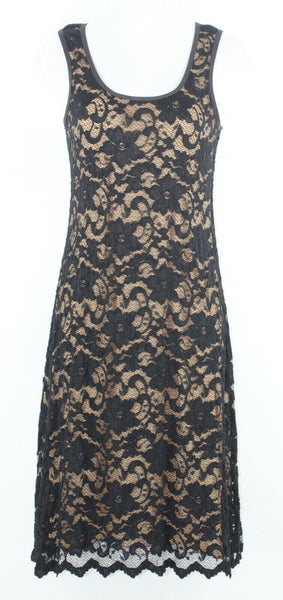 Karen Kane Sz S Black Tan Lace Overlay Stretch Nylon Rayon Spandex Dress