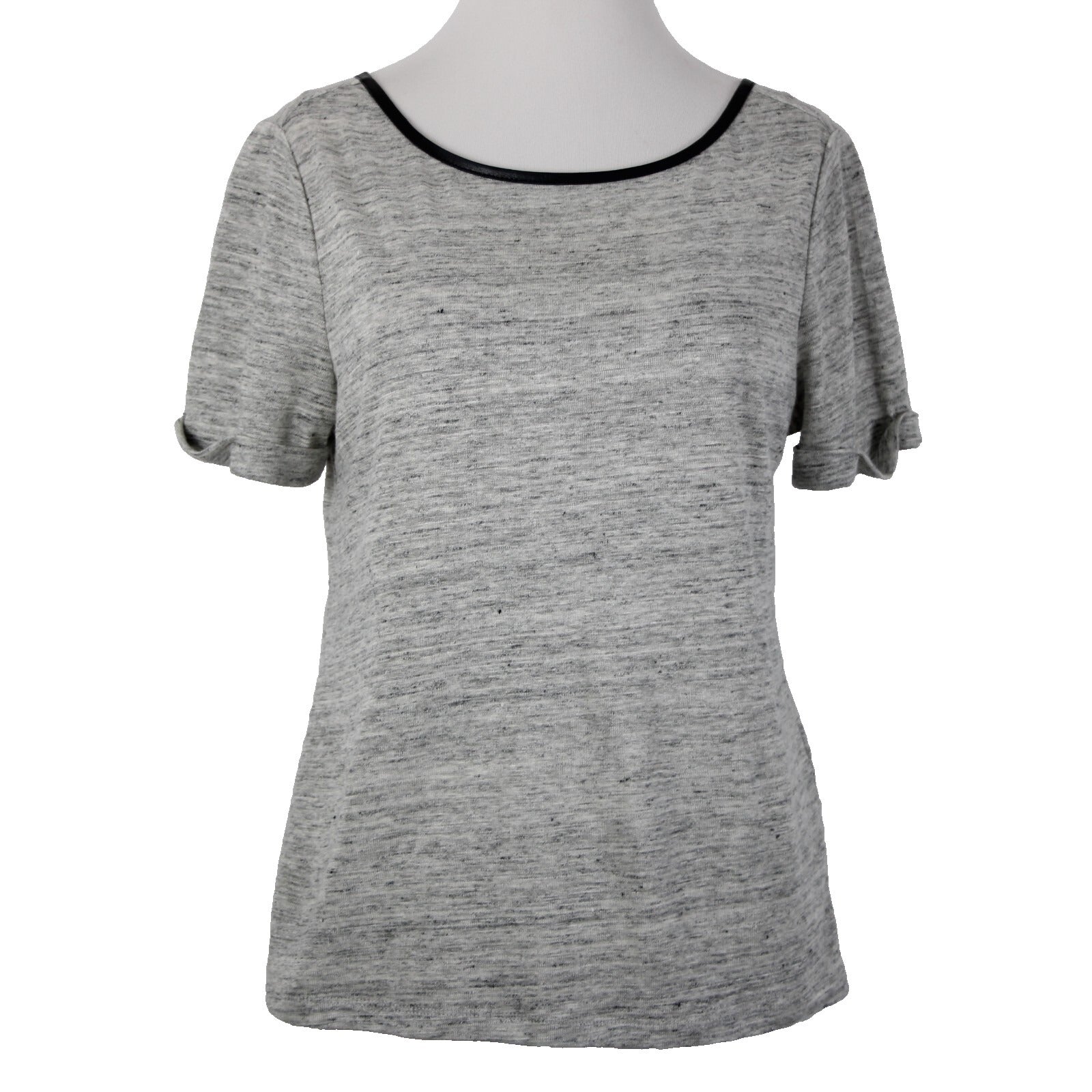 Alice Olivia Air Sz SP Gray Black Leather Trim Cross Open Back 100% Linen Top