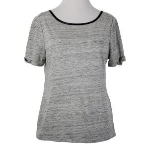 Alice Olivia Air Sz SP Gray Black Leather Trim Cross Open Back 100% Linen Top
