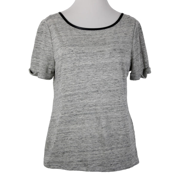 Alice Olivia Air Sz SP Gray Black Leather Trim Cross Open Back 100% Linen Top