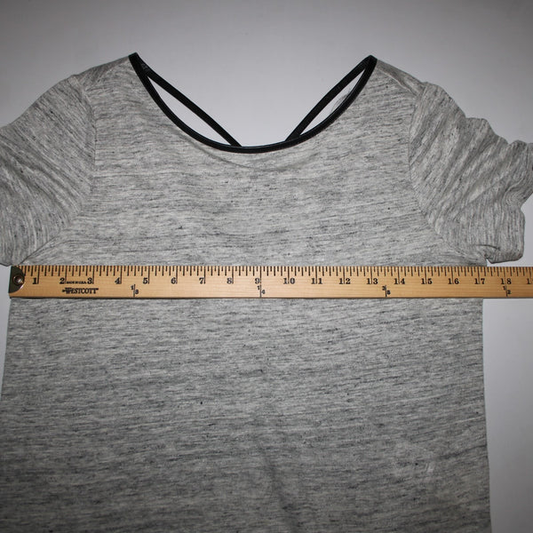Alice Olivia Air Sz SP Gray Black Leather Trim Cross Open Back 100% Linen Top