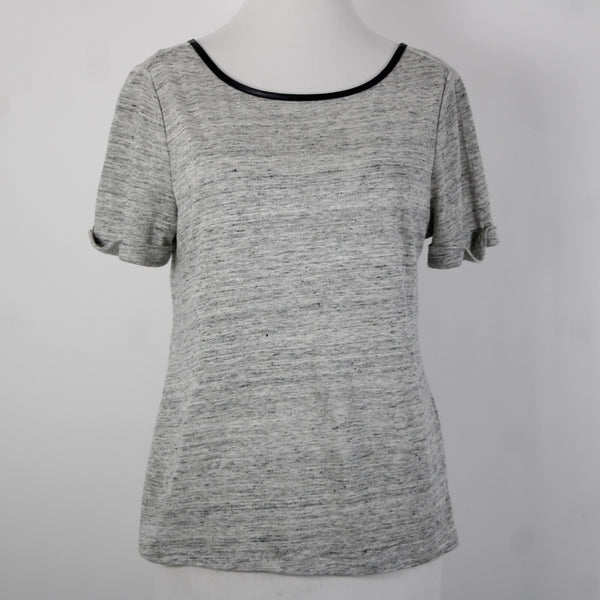 Alice Olivia Air Sz SP Gray Black Leather Trim Cross Open Back 100% Linen Top