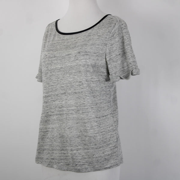 Alice Olivia Air Sz SP Gray Black Leather Trim Cross Open Back 100% Linen Top