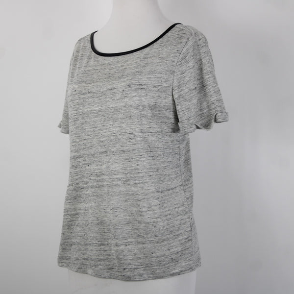 Alice Olivia Air Sz SP Gray Black Leather Trim Cross Open Back 100% Linen Top