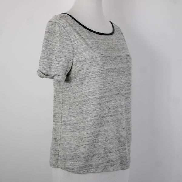 Alice Olivia Air Sz SP Gray Black Leather Trim Cross Open Back 100% Linen Top