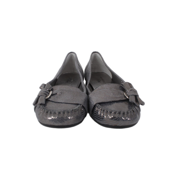 Anne Klein Flats Iflex Akkismet Sz 8 M Silver Bow Detail Leather Flats