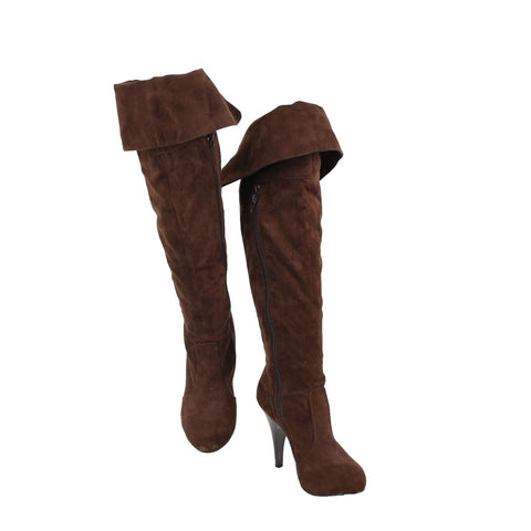Anne Michelle Sz 9 Brown Faux Suede Upper Faux Fur Inner 4" Thigh High Boots