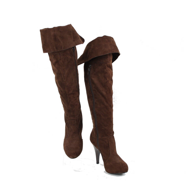 Anne Michelle Sz 9 Brown Faux Suede Upper Faux Fur Inner 4" Thigh High Boots