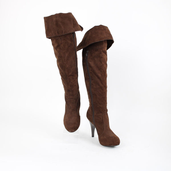 Anne Michelle Sz 9 Brown Faux Suede Upper Faux Fur Inner 4" Thigh High Boots