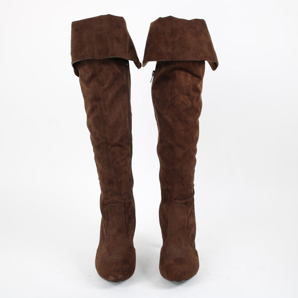 Anne Michelle Sz 9 Brown Faux Suede Upper Faux Fur Inner 4" Thigh High Boots