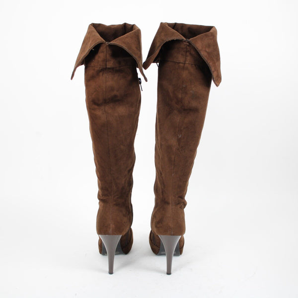 Anne Michelle Sz 9 Brown Faux Suede Upper Faux Fur Inner 4" Thigh High Boots