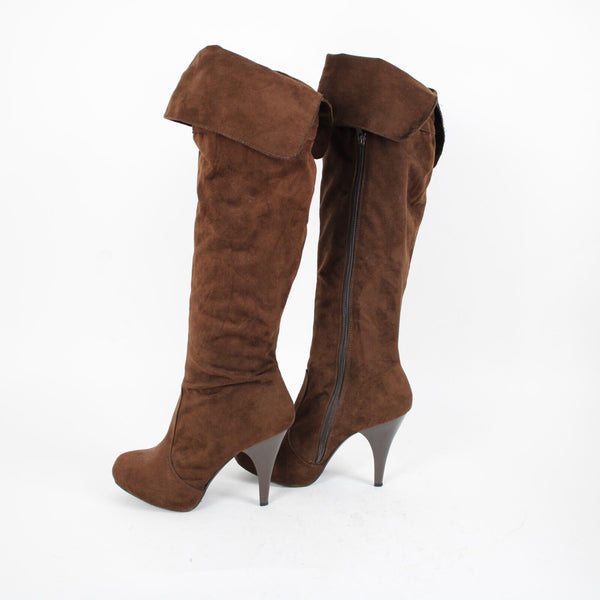 Anne Michelle Sz 9 Brown Faux Suede Upper Faux Fur Inner 4" Thigh High Boots
