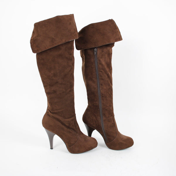 Anne Michelle Sz 9 Brown Faux Suede Upper Faux Fur Inner 4" Thigh High Boots